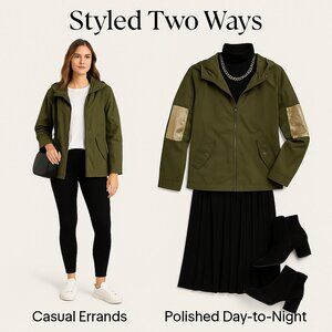 Olive Green Utility Jacket with Sequin Elbow Accents | Fall Capsule Under $40
